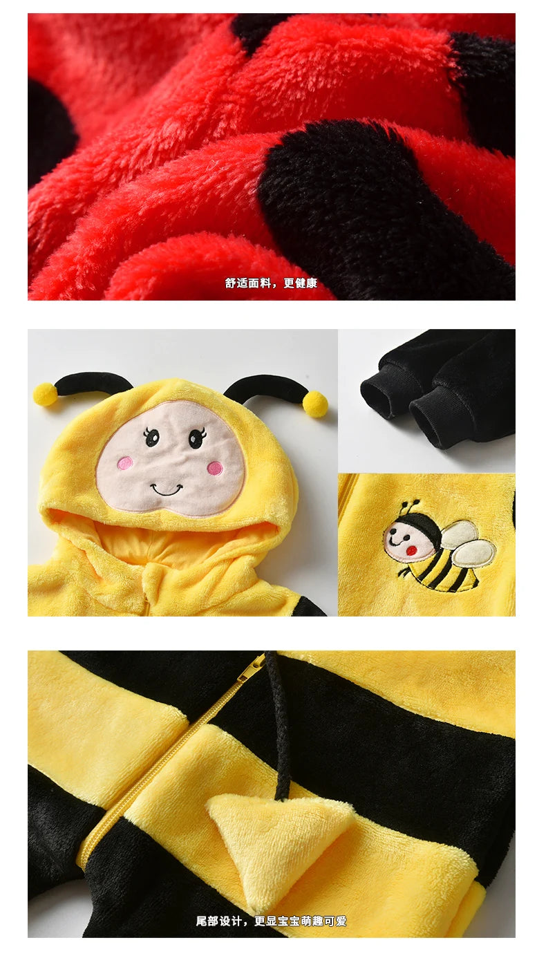 Newborn Baby Costume Romper Onesie Winter Infant Baby Clothes ropa bebe Soft Girl Boys Rompers Cute Bee Flannel Toddler Outfit