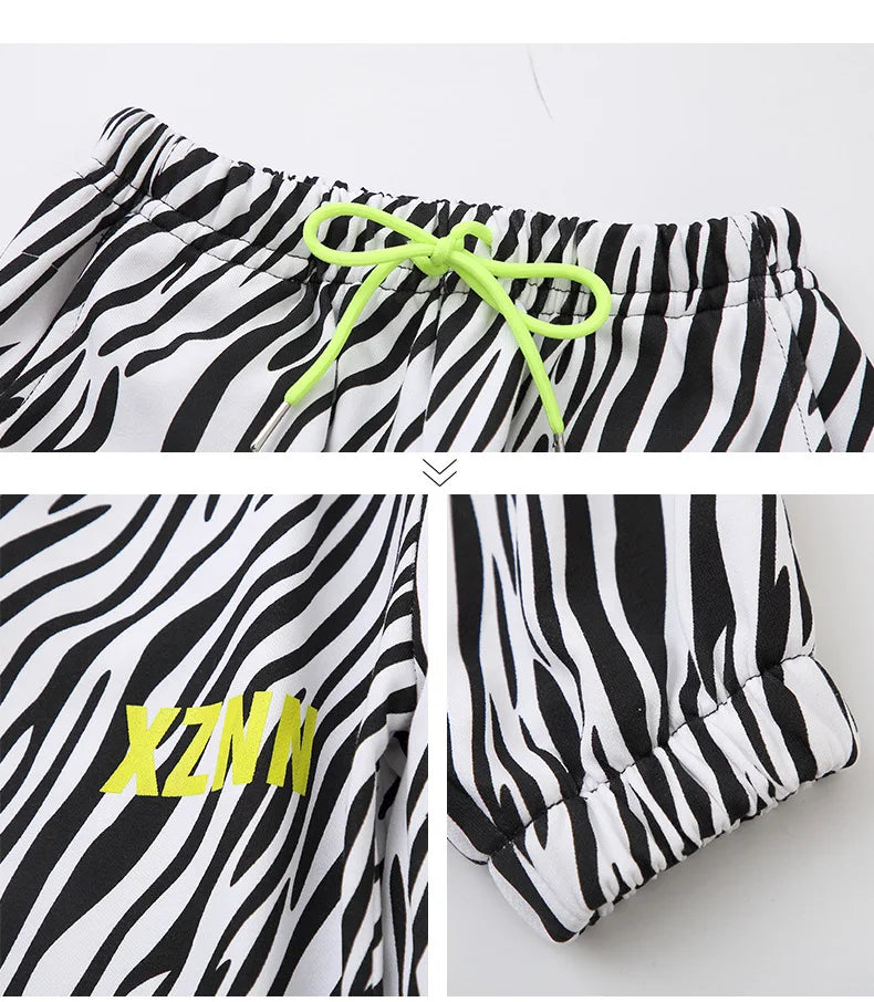 Kid Cool Hip Hop Clothing Top Long Sleeve Streetwear Zebra Print Jogger Pants for Girl Boy Dance Costume Clothes
