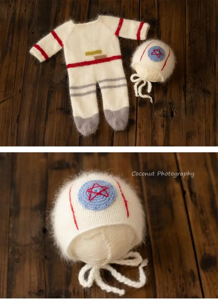Coconut Newborn Baby Boys Photography Props Wool Knitted Space Astronaut Outfits Hat Clothes Costume Studio Photo Shoot Props