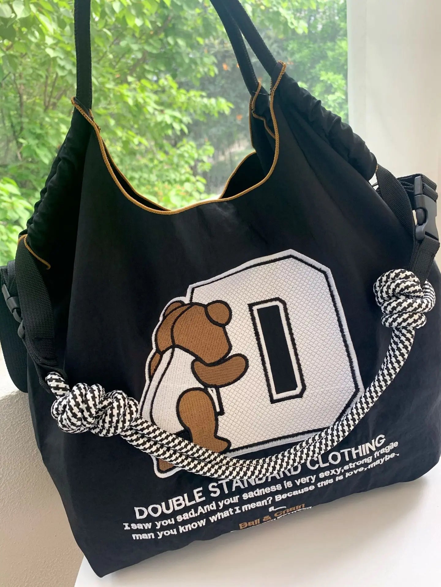 Bear Embroidery Designer Bag Chain Eco Bags for Women Large Nylon Shopper Purses and Handbags Letter Cartoon Shoulder Bag Tote