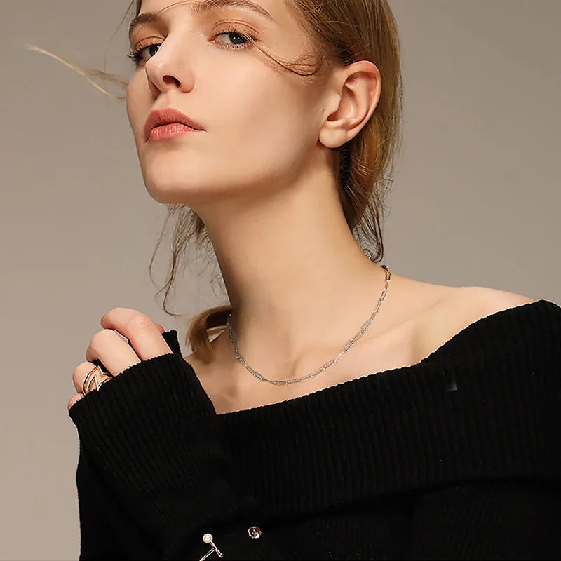 Sterling 925 Silver Necklace, Timeless adjustable Neck chain, Starry Knurling jewelry making Chain 45cm 55cm White gold plated