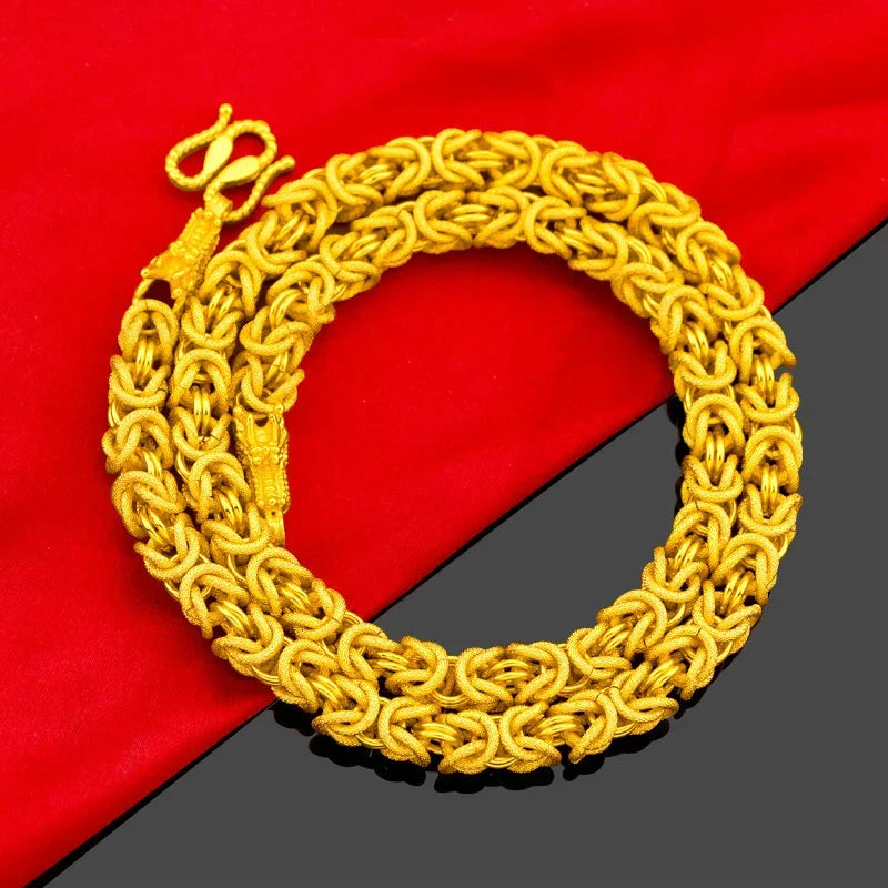 Plated 100% Real Gold 999 24k Necklace Rope 18K Length 60cm for Men's Neck Chain Wedding Engagement Fine Jewelry