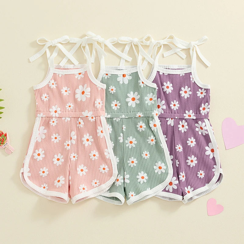 6M-4Y Baby Girl Summer Romper Casual Floral Print Tie Straps Sleeveless Jumpsuit for Newborn Toddler Cute Clothes