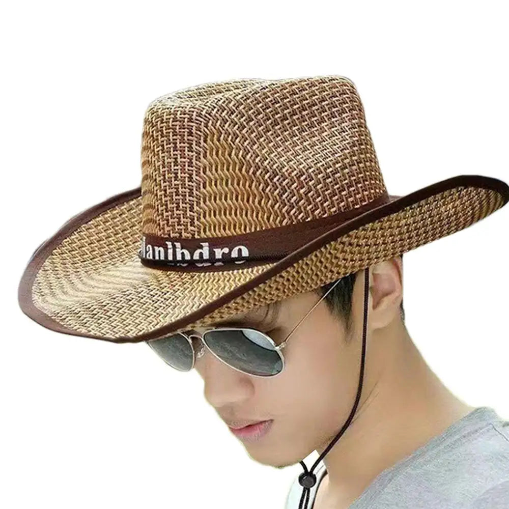 Men's Straw Hat Cowboy Sun Straw Hats Outdoor UV Protection Sun Cap Western Summer Cowboy Hat For Gardening Travel Hiking