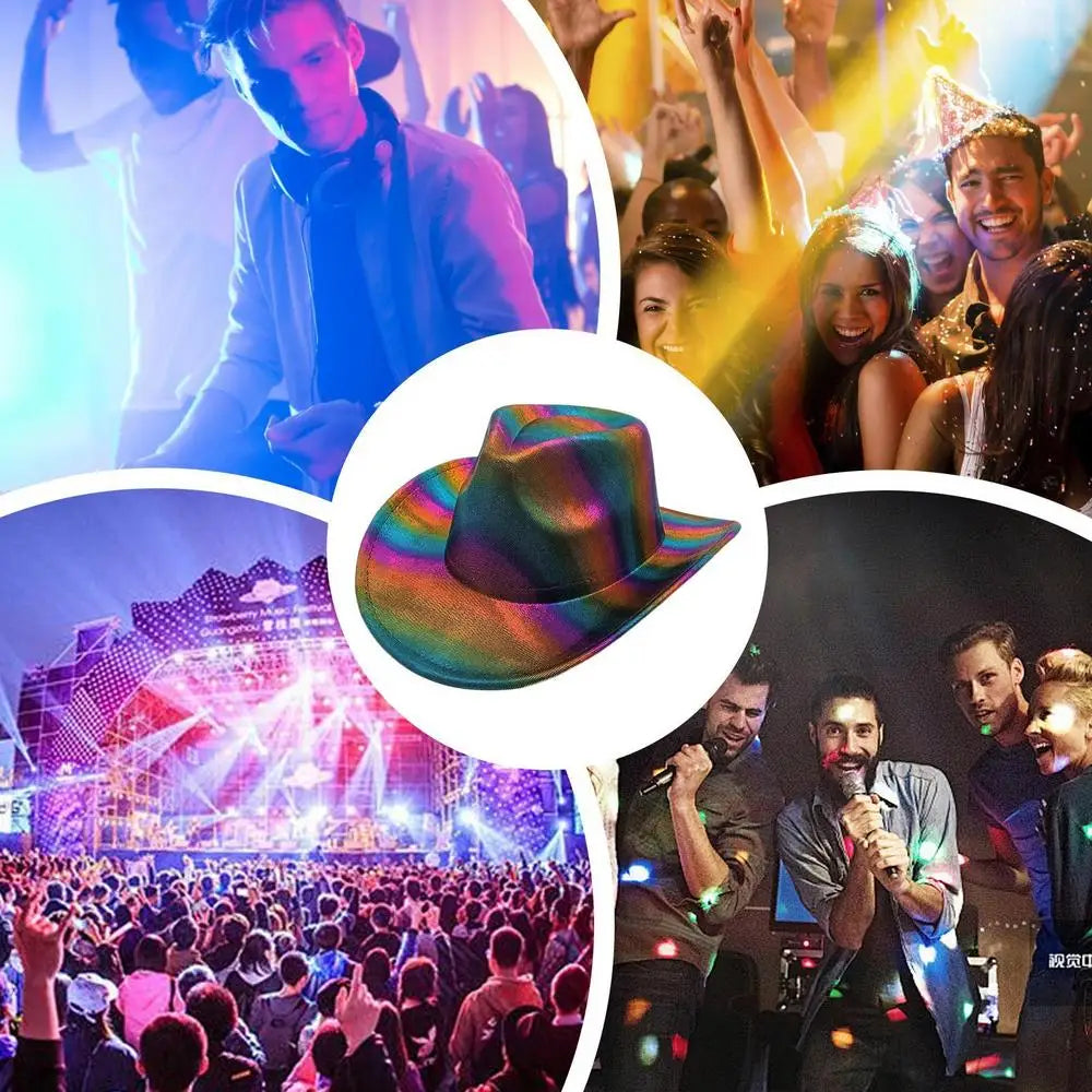 Cowgirl Cowboy Hat Sparkly Beach Hats Wide Brim, Western Hat Colorful, Western Costume Accessories for Womens men