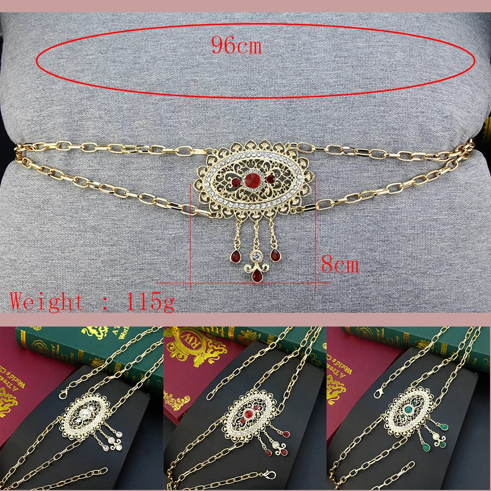 Sunspicems Casual Arabic Abaya Caftan Waist Chain Gold Color Tassel Pendant Morocco Belt Kids Body Jewelry Bride Waist Chain