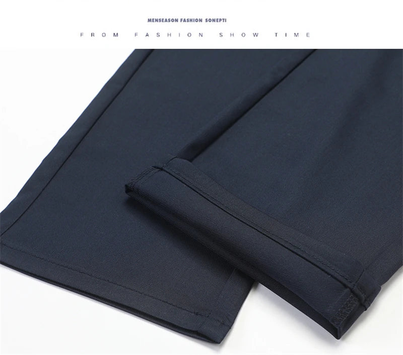 Casual Trouser Pants Men's Spring Summer Bamboo Fiber Solid Color Business Casual Fashion Straight Formal Suit Long Trousers Male