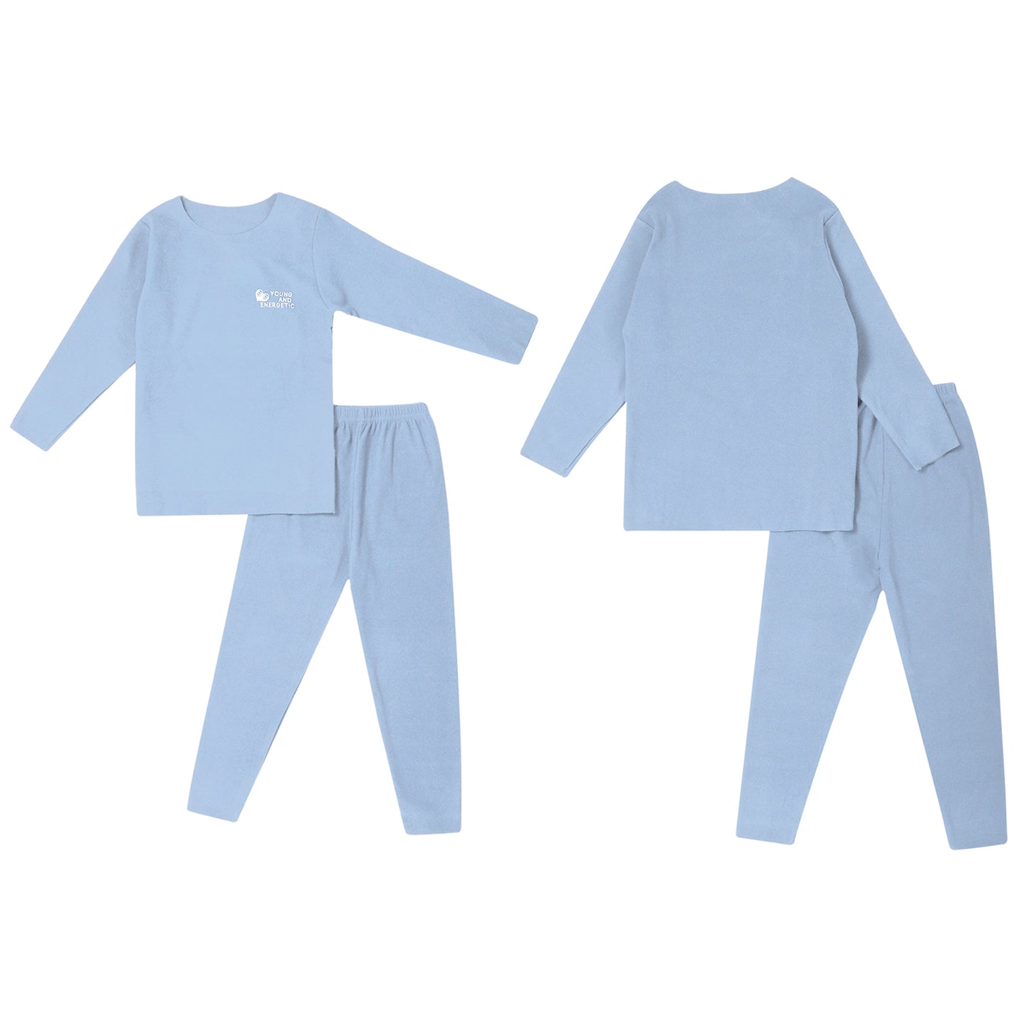 Autumn Kids Girls Boys Solid Color Thermal Underwear Set Loungewear Homewear Round Neck Long Sleeve Tops with Pants Leggings