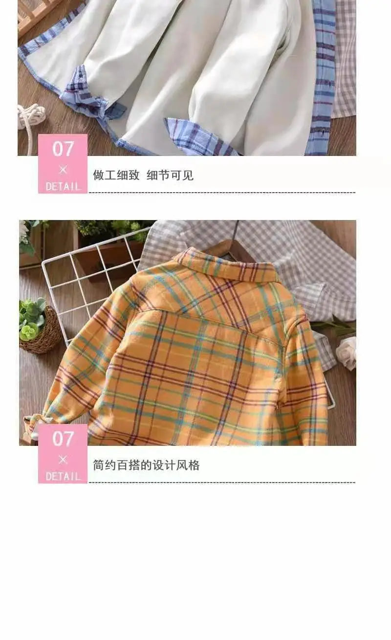 Boys' shirt Spring autumn winter children's plaid long sleeve shirt cotton wool lining thickened children's cardigan