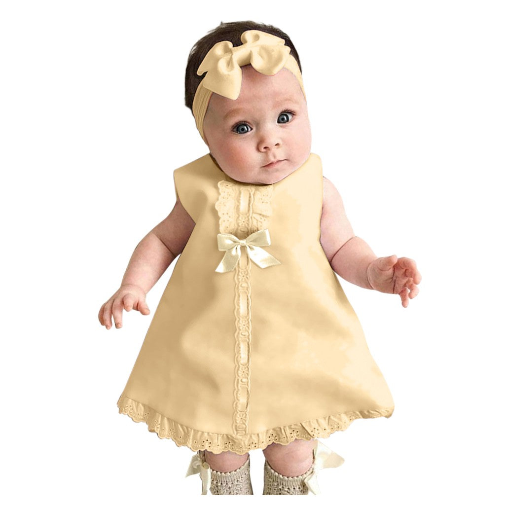 New Maxi Bow Dress+headband Set Newborn Baby Girl Sleeveless Outfit Bowknot Ruffle Red Clothes Baby Summer Dresses For Girls