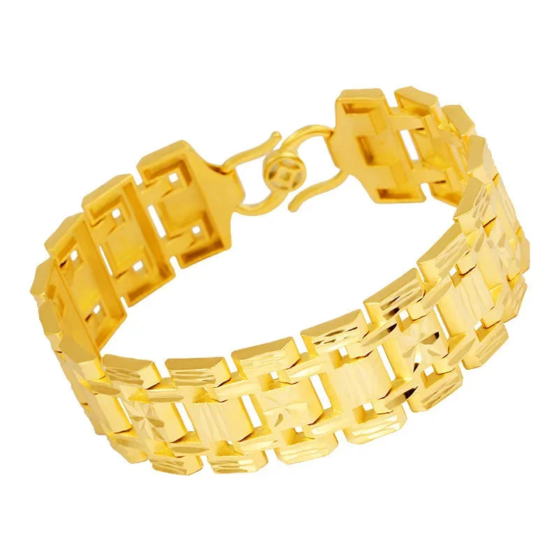 Copy 18K Gold Bracelet for Unisex Wedding Engagement Fashion Jewelry Widen Watch Chain Bracelet Not Fade Fine Jewelry Gifts