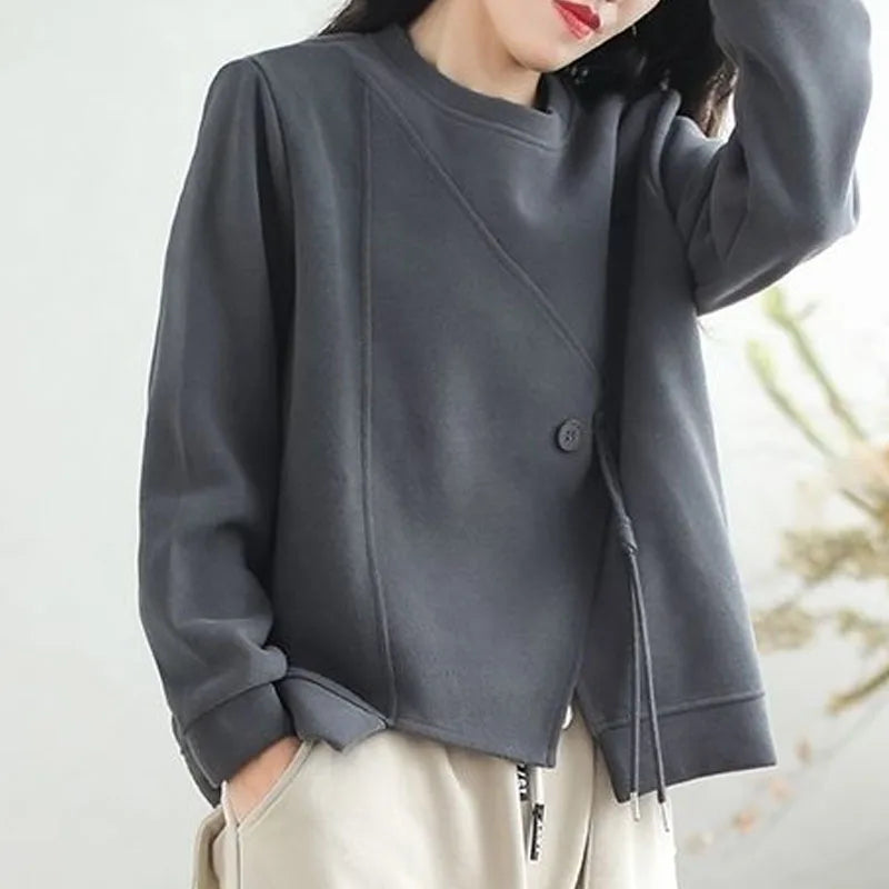New Autumn/Winter Fashion Trend SweatshirtLazy Style Spliced Round Neck Loose Versatile Slim Western Commuter Women's Long Sleeve Sweater