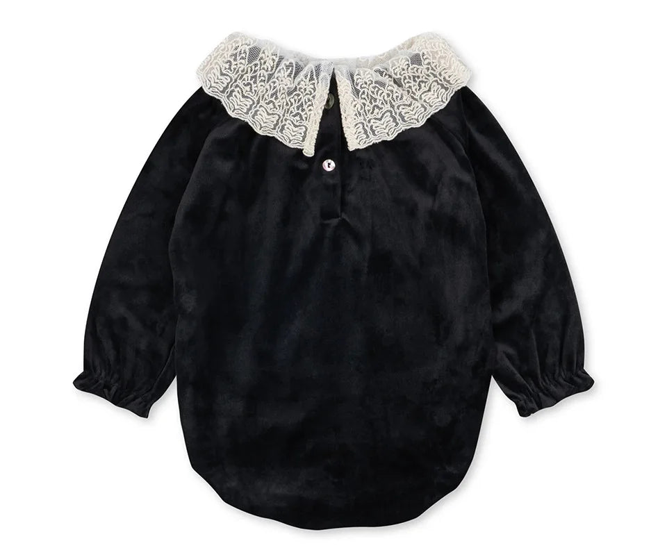 KS AW Children's Clothing Toddler Girls Velvet Patchwork Mesh Dresses Newborn Baby Christmas Rompers Lace Jumpsuit Climbing Suit