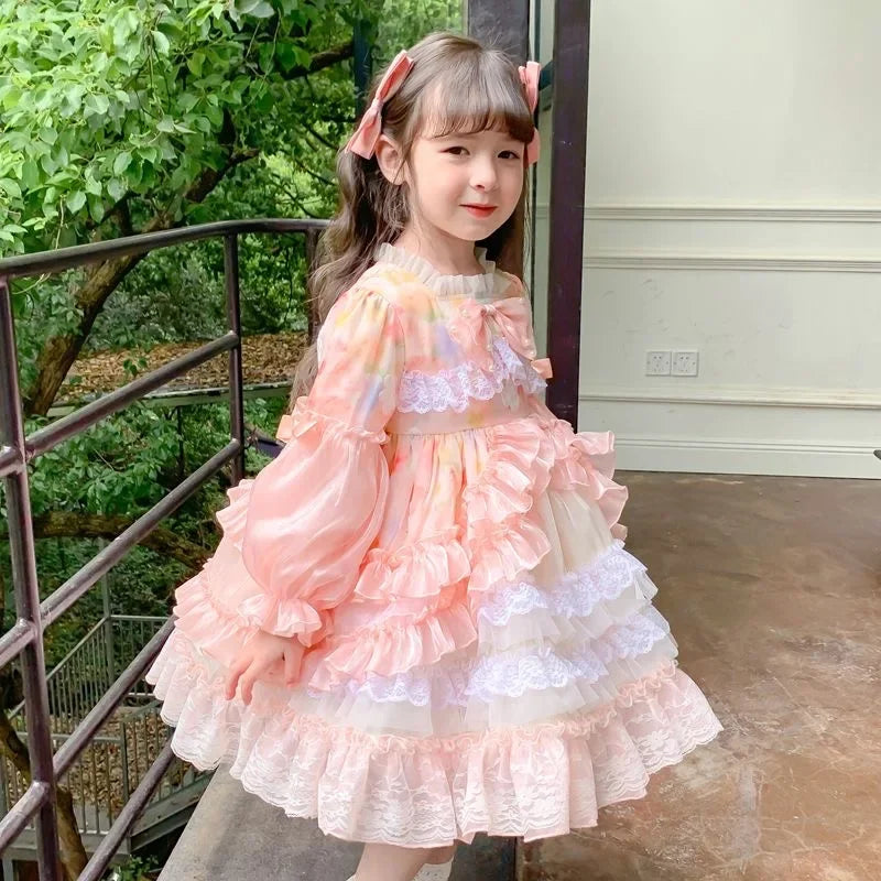 Baby Girl Layer Lace Lolita Princess Dresses Toddler Child Vintage Elegant Bow Tutu Vestido Christmas Halloween Clothes 3-12Y