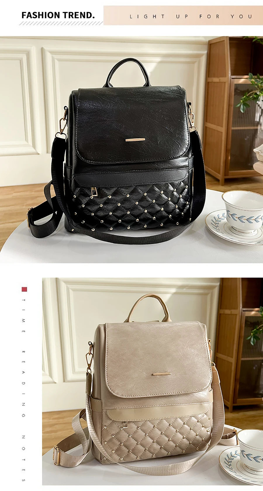 High Quality Anti-theft Backpack Leather Fabric Solid Color Design Lady's Bookpacks Commuting Travel Women's Bag 2023 Sac A Main