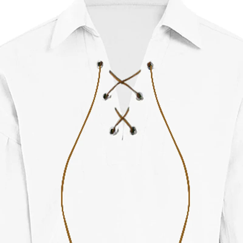 Boys Kids Long Sleeve Drawstring V-Neck Shirts Medieval Pirate Viking Renaissance Style Costume for Halloween Role Playing Party