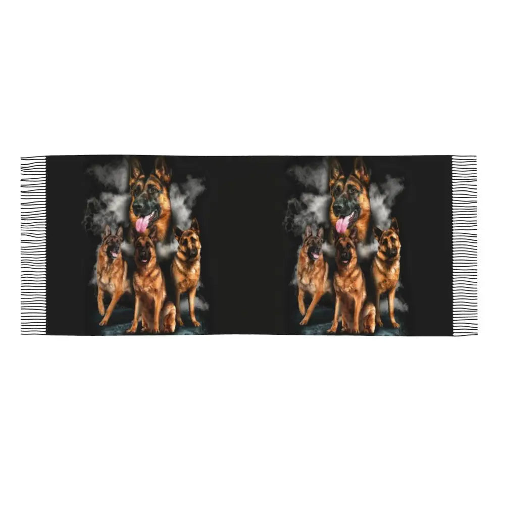 German Shepherd Courage Scarf Wrap Women Long Winter Fall Warm Tassel Shawl Unisex Alsatian Wolf Dog Lover Scarves