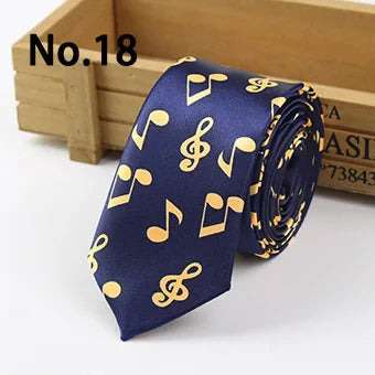 Classic Fashion Men's Skinny Tie Colorful Musical Notes Printed Piano Guitar Polyester 5cm Width Necktie Party Gift Accessory