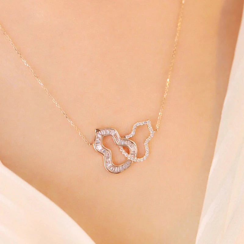 Aazuo 18K Solid Rose Gold Real Diamonds 0.55ct Luxury Double Gourds Necklace With Chain Gifted For Women Birthday Wedding Party