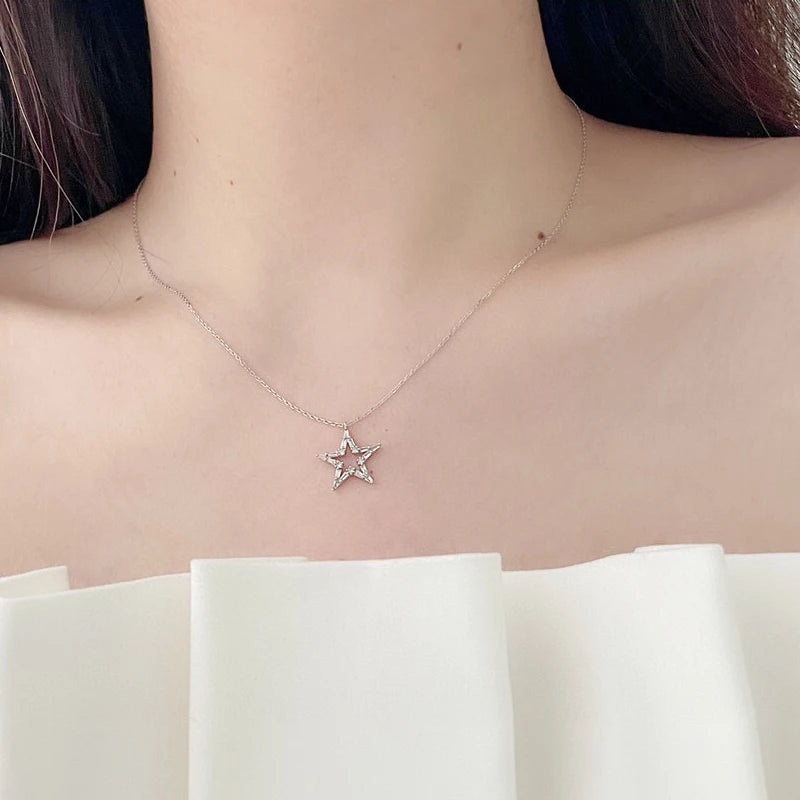 Aazuo 18K Solid White Gold Rose Gold Real Diamond Luxury Lovely Star Necklace With Chain Gift For Women Birthday Wedding Party