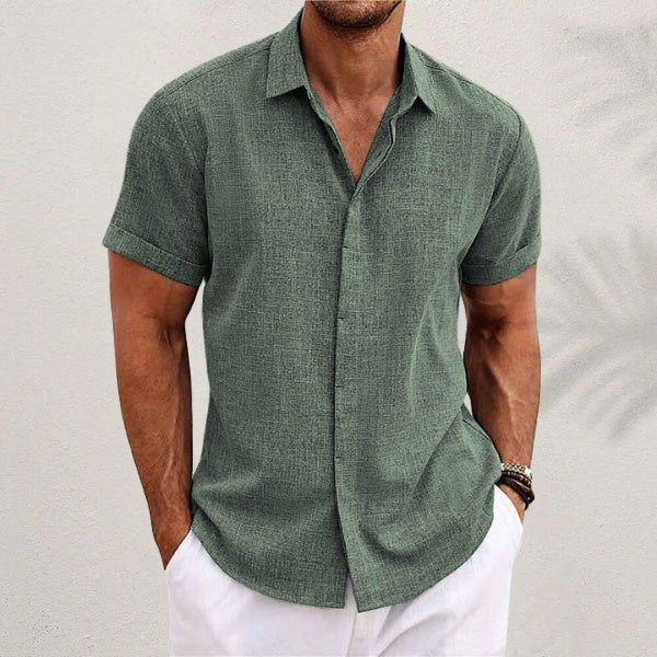 Men's Solid Color Loose Linen Short-sleeved T-shirt MSTOCK