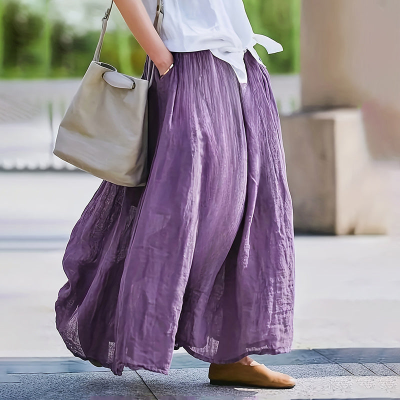 Women Bohemian Beach A-Line Dress Elastic Waist Flowy Long Maxi Skirt With Pockets RSTOCK