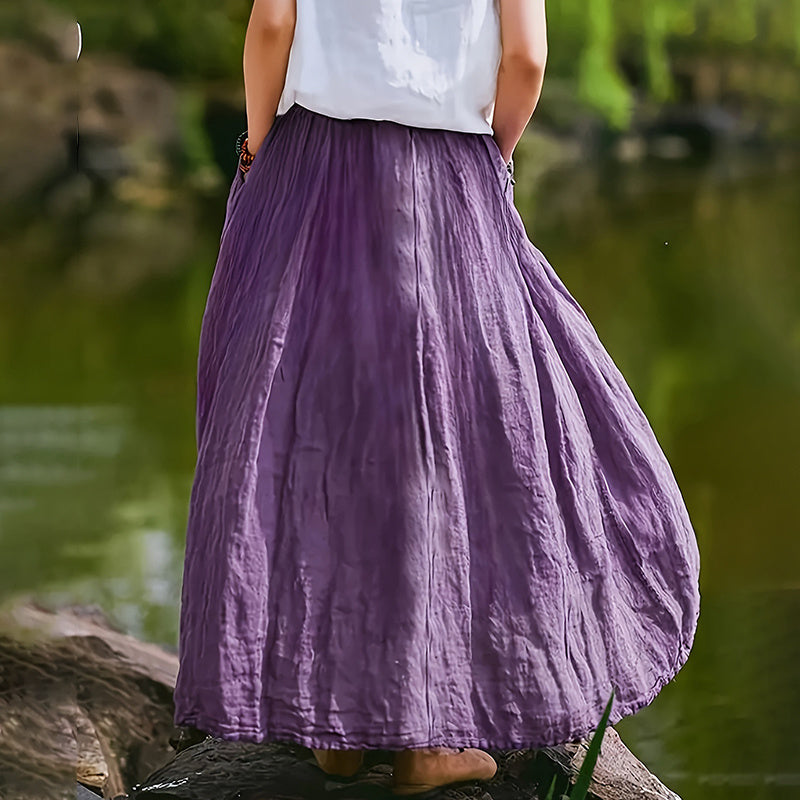 Women Bohemian Beach A-Line Dress Elastic Waist Flowy Long Maxi Skirt With Pockets RSTOCK