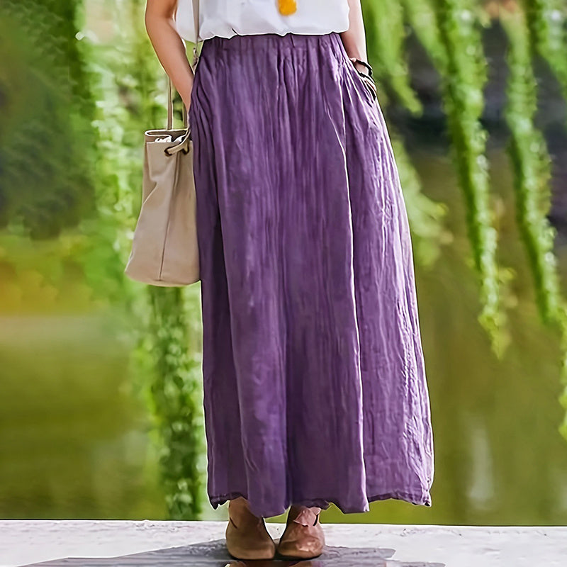 Women Bohemian Beach A-Line Dress Elastic Waist Flowy Long Maxi Skirt With Pockets RSTOCK