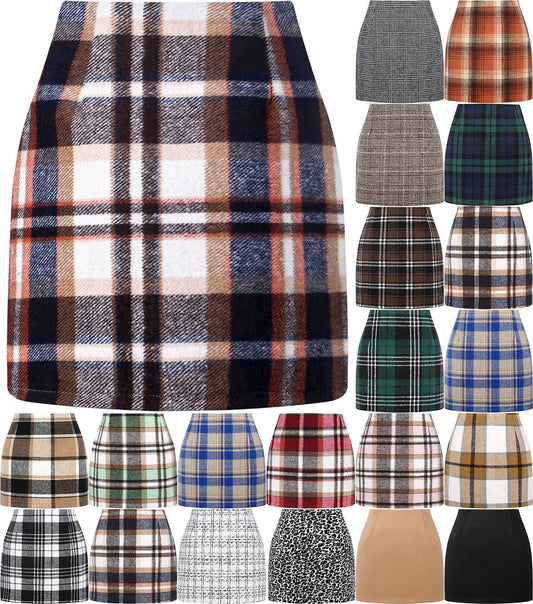 Women's High Waist Plaid Tight Pencil Wool Mini Skirt   RSTOCK