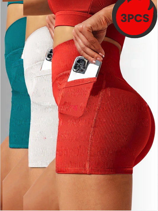 3 Pack Seamless Yoga Shorts - High Waisted Tummy Control, Quick Dry For Gym & Running RSTOCK
