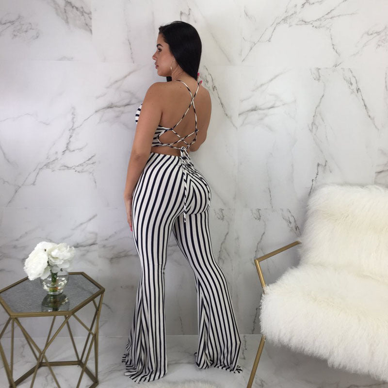 Striped slim-fit jumpsuit women RSTOCK
