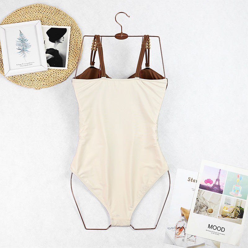 Women's Cut Out Colorblock One Piece Swimsuit Ruched Swimwear Bathing Suit With Removable Straps RSTOCK