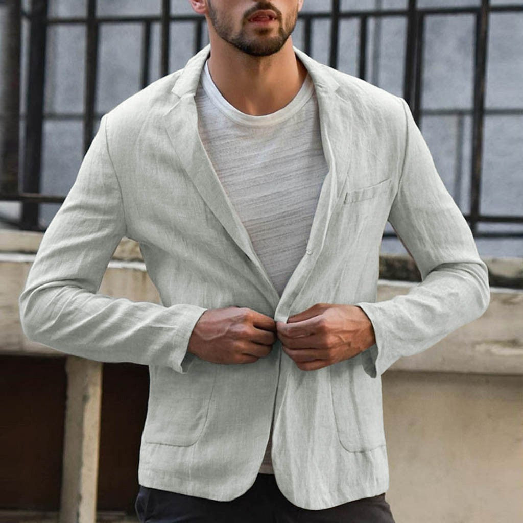 Cotton and linen solid color casual suit jacket MSTOCK-SB