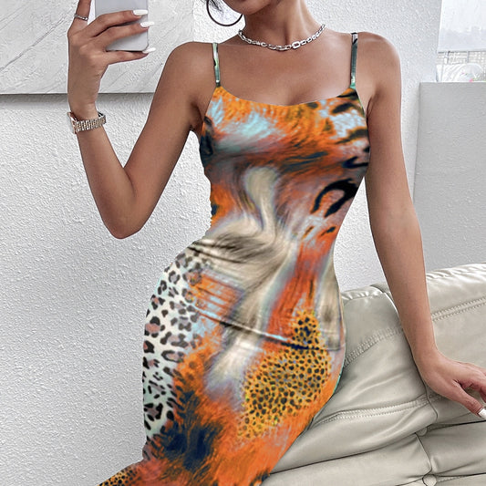 Ladies' Leopard Print Elegant Slimming Vacation Style Suspender Sexy Off Shoulder Dress Bodycon