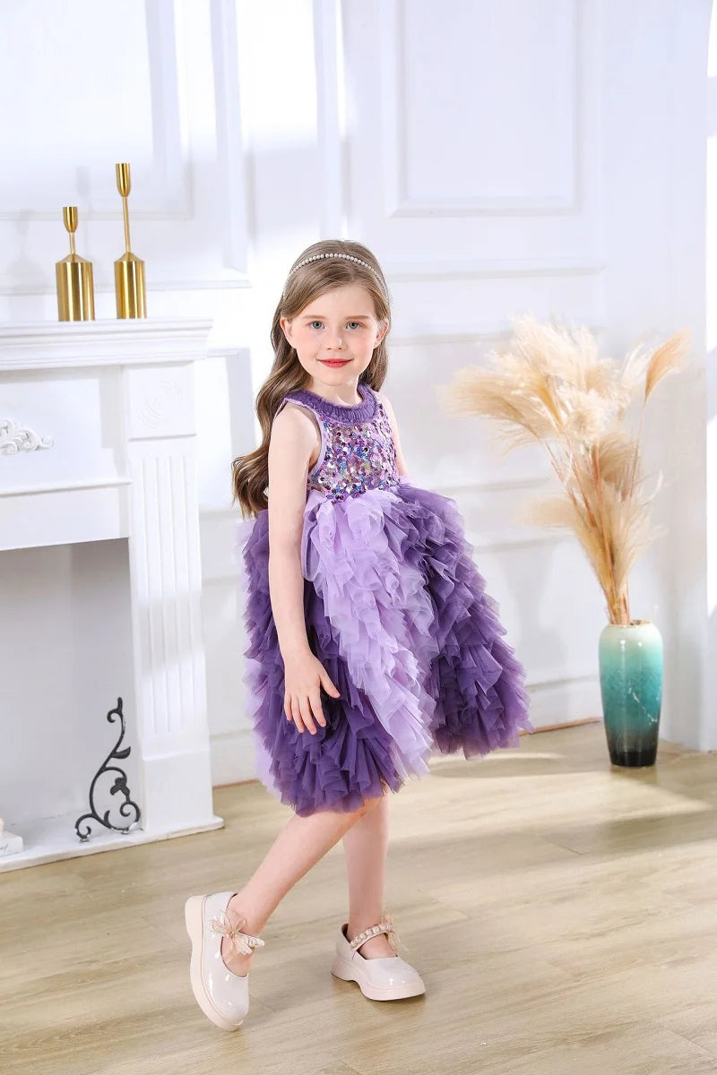 Fashion Baby Girl Princess Sequins Layered Tutu Dress Sleeveless Infant Toddler Tulle Vestido Party Birthday Baby Clothes 1-12Y
