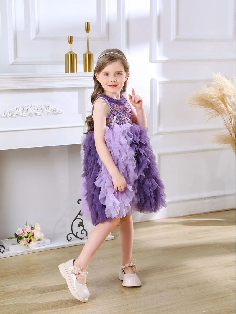 Fashion Baby Girl Princess Sequins Layered Tutu Dress Sleeveless Infant Toddler Tulle Vestido Party Birthday Baby Clothes 1-12Y