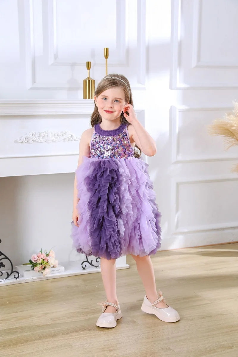 Fashion Baby Girl Princess Sequins Layered Tutu Dress Sleeveless Infant Toddler Tulle Vestido Party Birthday Baby Clothes 1-12Y