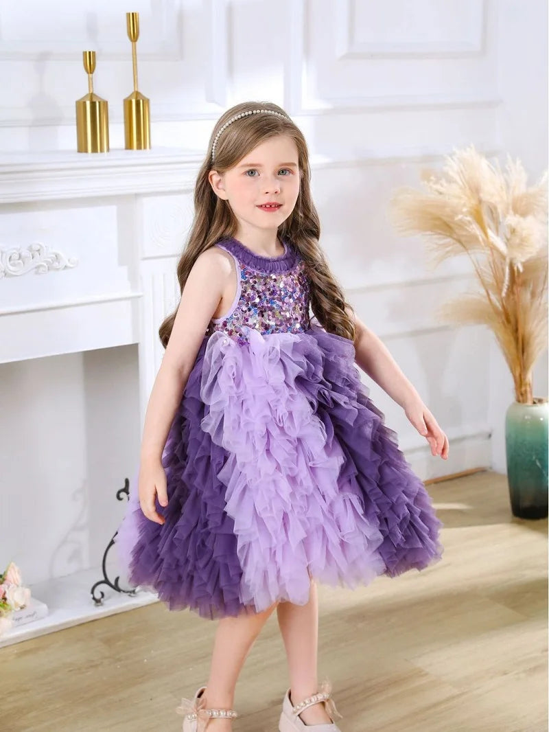 Fashion Baby Girl Princess Sequins Layered Tutu Dress Sleeveless Infant Toddler Tulle Vestido Party Birthday Baby Clothes 1-12Y