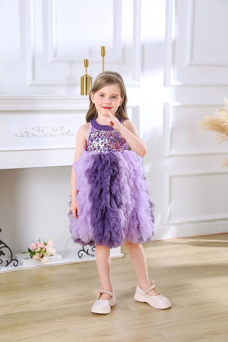 Fashion Baby Girl Princess Sequins Layered Tutu Dress Sleeveless Infant Toddler Tulle Vestido Party Birthday Baby Clothes 1-12Y