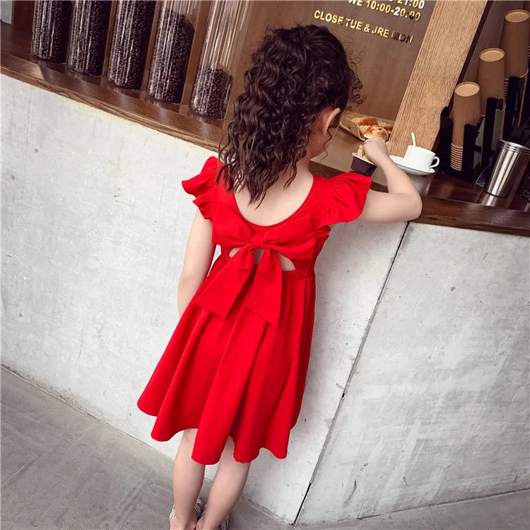 Chiffon Girls Dress with Bowknot Summer Princess Party Dresses Wedding Red Dress Kids girl Clothing Childrens red vest dress