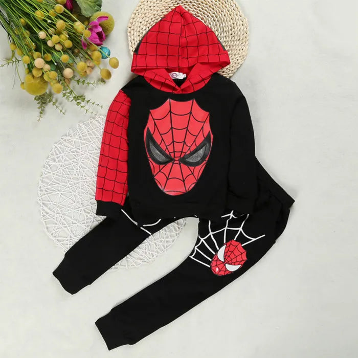 Spiderman Children Clothes Set Spring Autumn Boys Coat Kids Pant Girls 2PCS Long Sleeve Hooded Pullovers Trousers Toddler