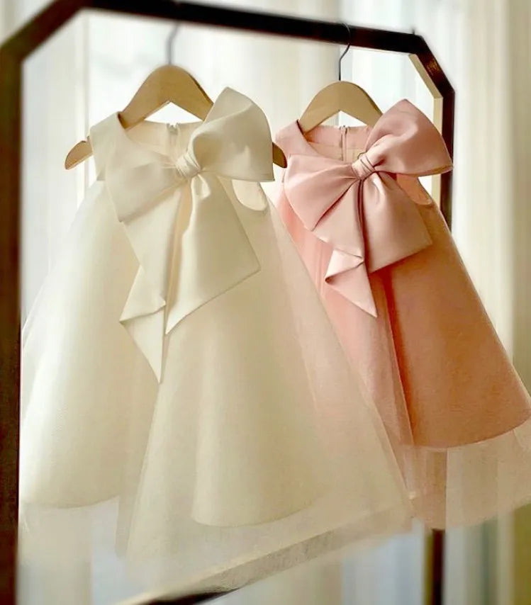 Summer Big Bow Baby Girl Dress 1st Birthday Party Wedding Dress For Girl Party Princess Evening Dresses Kid Girl Clothes