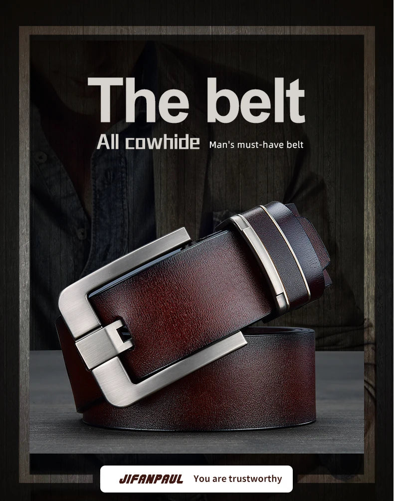 New Leather Cowhide Men's Belt Fashion Metal Alloy Pin Buckle Adult Luxury Brand Jeans Business Casual Waist Male Strap Brand