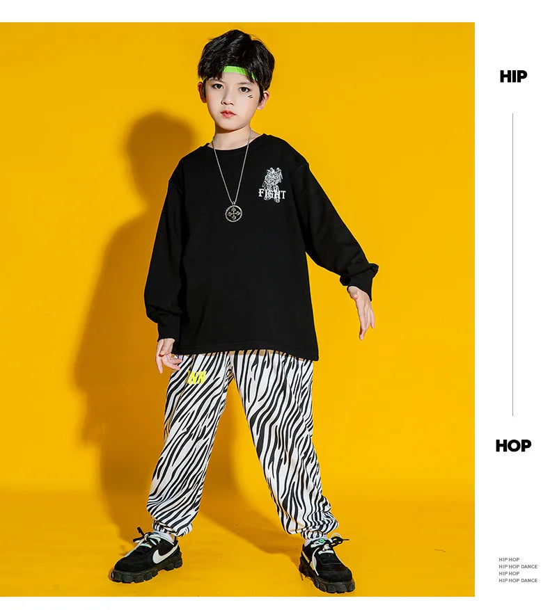 Kid Cool Hip Hop Clothing Top Long Sleeve Streetwear Zebra Print Jogger Pants for Girl Boy Dance Costume Clothes