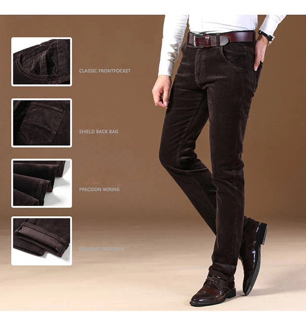 Autumn Winter Trouser Men`s Thick Warm Corduroy Pants Fleece Trousers Male Casual Business Style Long Jeans Men