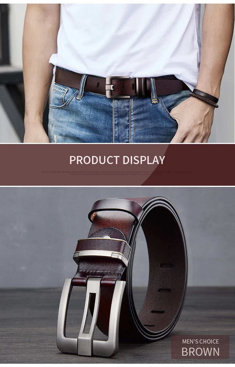 New Leather Cowhide Men's Belt Fashion Metal Alloy Pin Buckle Adult Luxury Brand Jeans Business Casual Waist Male Strap Brand