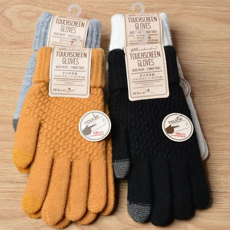 2023 Warm Winter Gloves Women's Cashmere Wool Knitted Wrist Gloves Men Snowflake Knitted Pattern Full Finger Skiing & Warm Glove