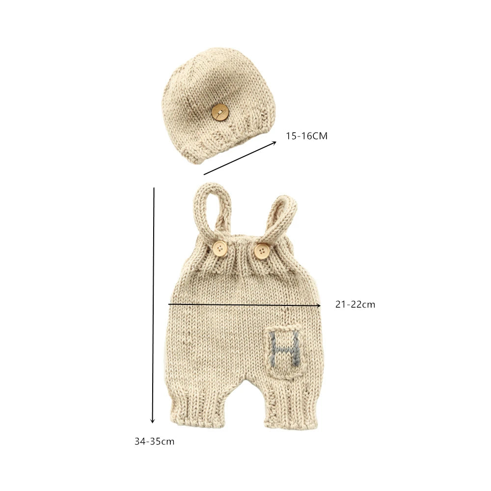 ❤️Newborn Photography Clothing Knitted Hat+Suspenders 2Pcs/set Baby Boy Photo Props Accessories Studio Shoot Clothes Outfits