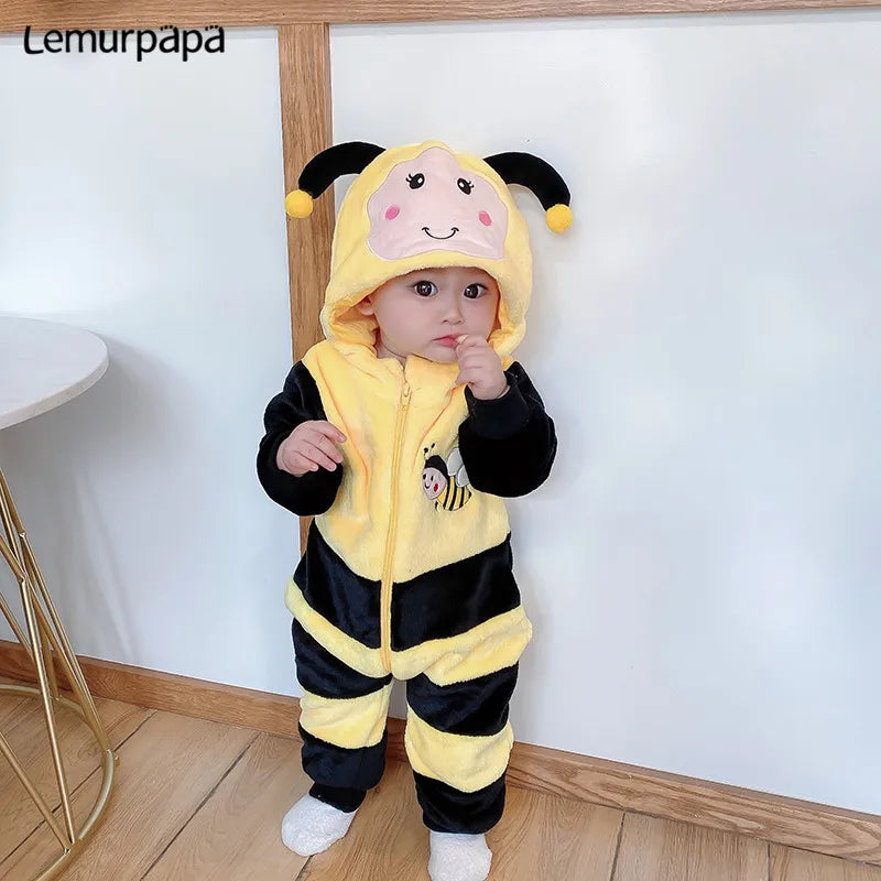 Newborn Baby Costume Romper Onesie Winter Infant Baby Clothes ropa bebe Soft Girl Boys Rompers Cute Bee Flannel Toddler  Outfit