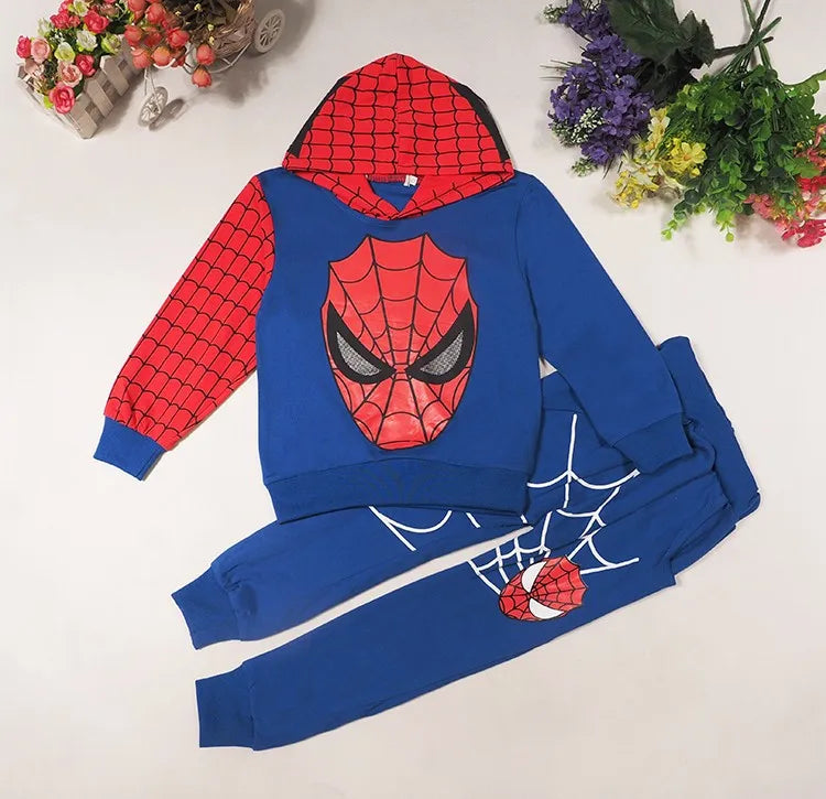 Spiderman Children Clothes Set Spring Autumn Boys Coat Kids Pant Girls 2PCS Long Sleeve Hooded Pullovers Trousers Toddler